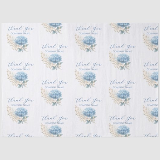 Elegant Blue Hydrangea Dank u Sticker Logo Tissuepapier (Voorkant)