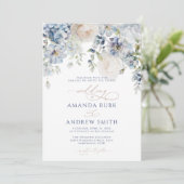 Elegant Blue Hydrangea en Rozen Wedding Kaart (Staand voorkant)