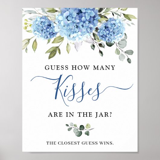 Elegant Blue Hydrangea Eucalyptus Vrijgezellenfees Poster (Voorkant)