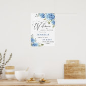 Elegant Blue Hydrangea Eucalyptus Vrijgezellenfees Poster (Keuken)