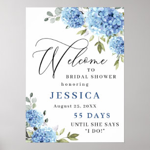 Elegant Blue Hydrangea Eucalyptus Vrijgezellenfees Poster