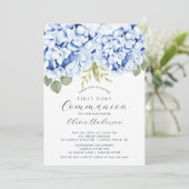Elegant Blue Hydrangea First Community Invitation Kaart (Staand voorkant)