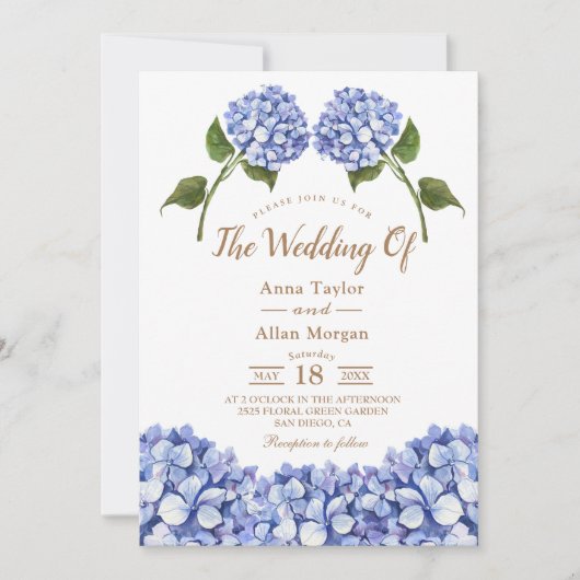 Elegant Blue Hydrangea Floral Kaart (Voorkant)