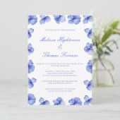 Elegant Blue Hydrangea Floral Virtual Wedding Kaart (Staand voorkant)