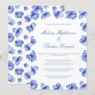 Elegant Blue Hydrangea Floral Virtual Wedding Kaart