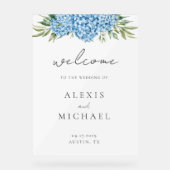 Elegant Blue Hydrangea Floral Wedding Acryl Bord (Voorkant)