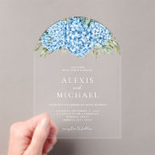 Elegant Blue Hydrangea Floral Wedding Acryl Uitnodigingen (Insitu (Draagbaar))
