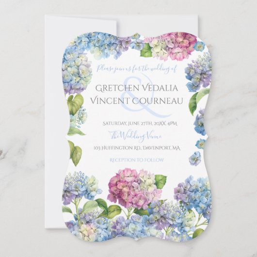 Elegant Blue Hydrangea Floral Wedding Invitation Kaart (Voorkant)