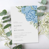 Elegant Blue Hydrangea Floral Wedding Kaart