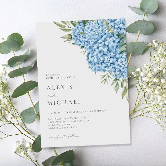 Elegant Blue Hydrangea Floral Wedding Kaart