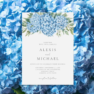 Elegant Blue Hydrangea Floral Wedding Kaart