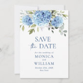 Elegant Blue Hydrangea Floral Wedding Photo Save The Date (Voorkant)