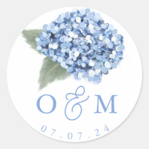 Elegant Blue Hydrangea Floral Wedding Ronde Sticker