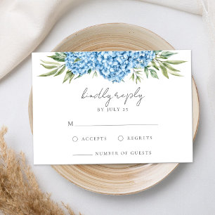 Elegant Blue Hydrangea Floral Wedding RSVP Kaartje