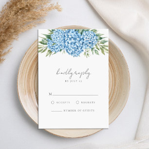 Elegant Blue Hydrangea Floral Wedding RSVP Kaartje