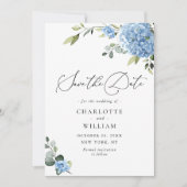 Elegant Blue Hydrangea Floral Wedding Save The Date (Voorkant)
