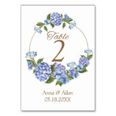 Elegant Blue Hydrangea Floral Wedding Table Number Kaart (Voorkant)