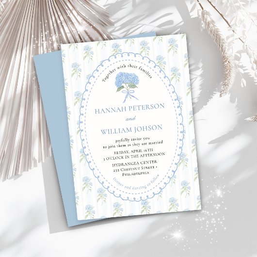 Elegant Blue Hydrangea Flower Wedding Invitation Kaart