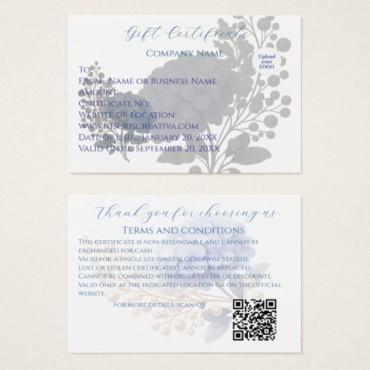 Elegant Blue Hydrangea Gift Kaart Klantvoucher (Voorkant /achterkant)