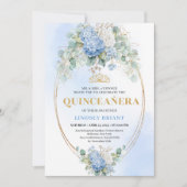 Elegant Blue Hydrangea Gold Quinceañera Invitation (Devant)