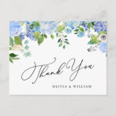 Elegant Blue Hydrangea Greenery Wedding Bedankt Briefkaart (Voorkant)
