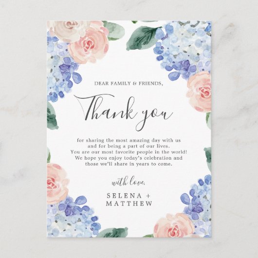 Elegant Blue Hydrangea Hartelijk dank voor uw Kaar Briefkaart (Voorkant)