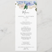 Elegant Blue Hydrangea | Menu Wit-weddenschap (Voorkant)