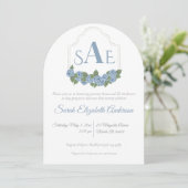 Elegant Blue Hydrangea Monogram Crest Baby shower Kaart (Staand voorkant)