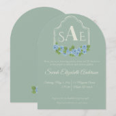 Elegant Blue Hydrangea Monogram Crest Baby shower Kaart (Voorkant / Achterkant)