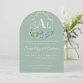 Elegant Blue Hydrangea Monogram Crest Baby shower Kaart (Staand voorkant)