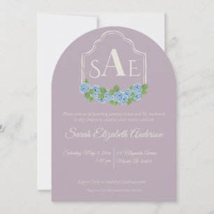 Elegant Blue Hydrangea Monogram Crest Baby shower Kaart