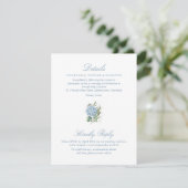 Elegant Blue Hydrangea Monogram Enclosure Card Informatiekaartje (Staand voorkant)