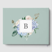 Elegant Blue Hydrangea Monogram Rug Weddenschap Gastenboek (Achterkant)