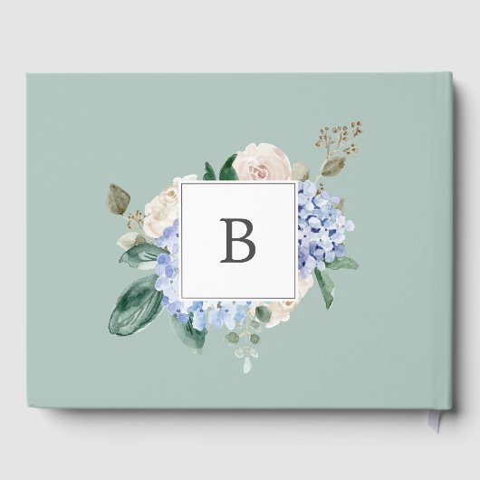 Elegant Blue Hydrangea Monogram Rug Weddenschap Gastenboek (Achterkant)
