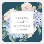 Elegant Blue Hydrangea Navy Wedding Envelope Seals Vierkante Sticker (Voorkant)