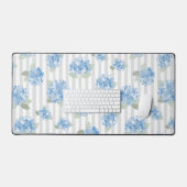 Elegant Blue Hydrangea Pattern Gray Stripe  Bureaumat (Keyboard & Muis)
