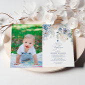 Elégant Blue Hydrangea Photo Baptême Invitation