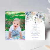 Elégant Blue Hydrangea Photo Baptême Invitation