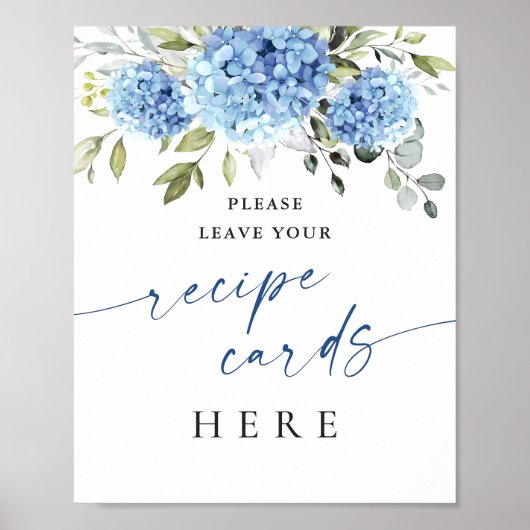 Elegant Blue Hydrangea Recept Kaarten Vrijgezellen Poster (Voorkant)