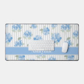 Elegant Blue Hydrangea Sage Green Gray Stripe Name (Clavier et souris)