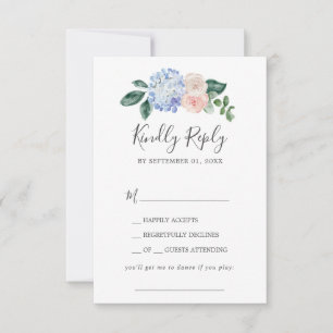 Elegant Blue Hydrangea Song Request RSVP Card Kaartje