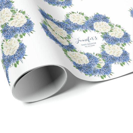 Elegant Blue Hydrangea Summer Spring Baby shower Cadeaupapier (Rol Hoek)