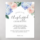 Elegant Blue Hydrangea Unplugged Ceremony Sign Poster (Voorkant)