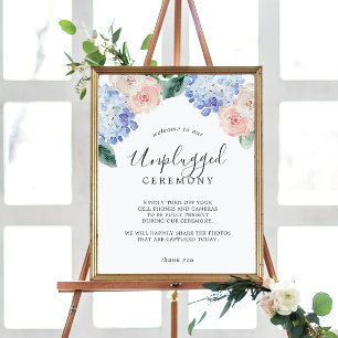 Elegant Blue Hydrangea Unplugged Ceremony Sign Poster