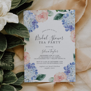 Elegant Blue Hydrangea Vrijgezellenfeest Tea Party Kaart