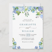 Elegant Blue Hydrangea Waterverf Greenery Wedding Kaart (Voorkant)