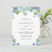 Elegant Blue Hydrangea Waterverf Greenery Wedding Kaart (Staand voorkant)