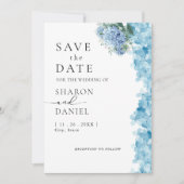 Elegant Blue Hydrangea Waterverf Save The Date (Voorkant)