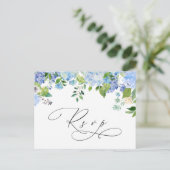 Elegant Blue Hydrangea Waterverf Wedding RSVP Briefkaart (Staand voorkant)
