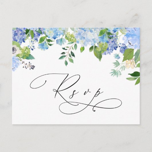 Elegant Blue Hydrangea Waterverf Wedding RSVP Briefkaart (Voorkant)